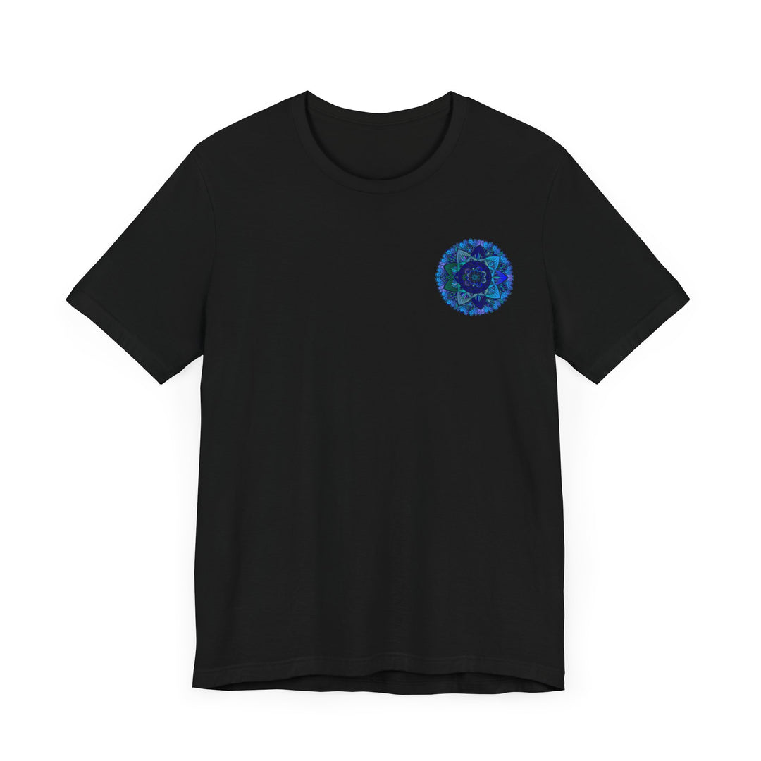 Beautiful blue mandala t-shirt featuring intricate spiritual design for peace and harmony