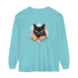 Black Cat Floral Portrait Unisex T-Shirt featuring a majestic feline surrounded by vibrant flowers in a beautiful, eye-catching design