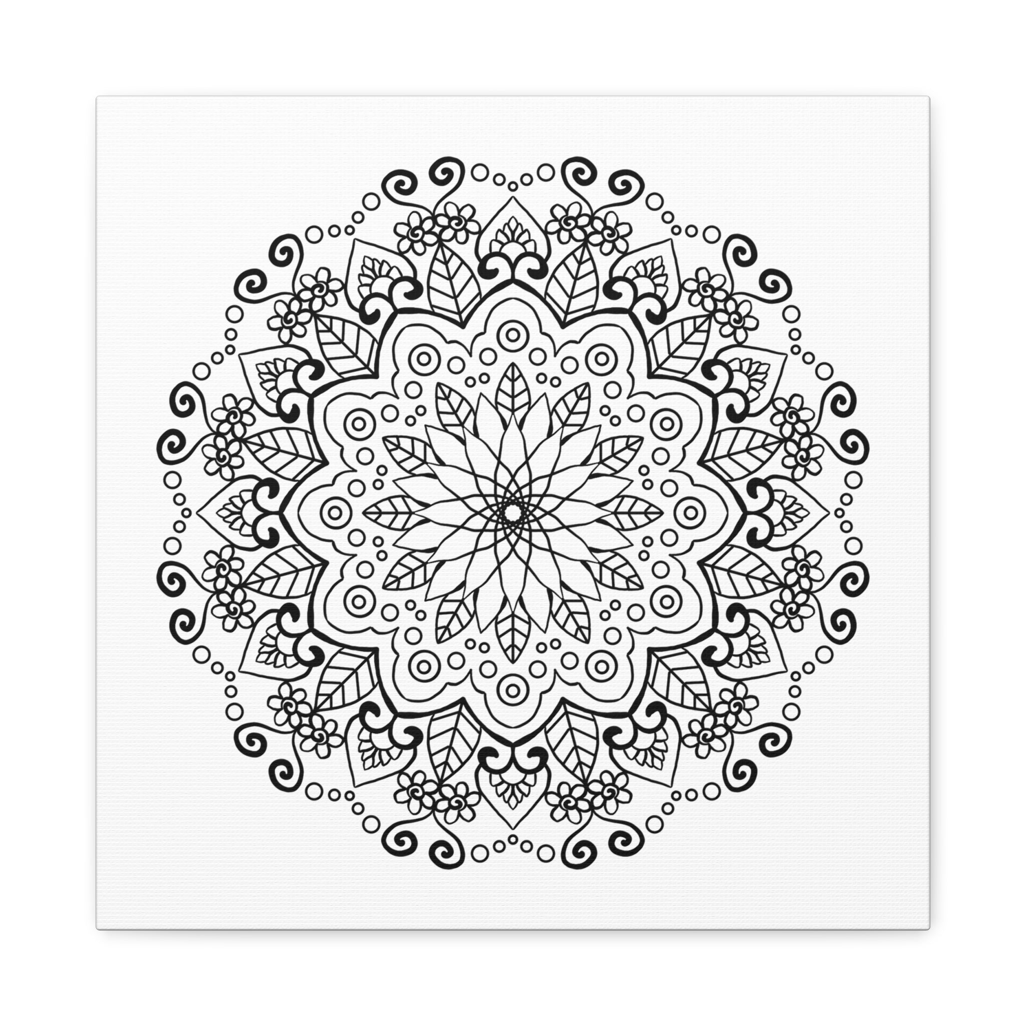 Handmade Mandala Art - Black & White Wall Art - Matte Canvas, Stretched, 125 - Intricately designed mandala artwork on stretched matte canvas