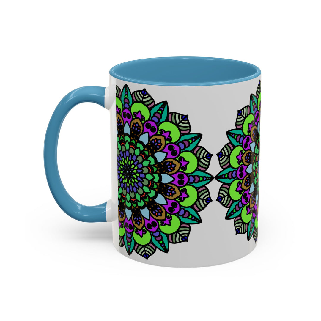 Colorful ceramic mandala art mug with intricate and vibrant design