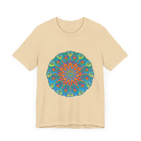 Colorful and detailed rainbow mandala tee with vibrant and intricate design