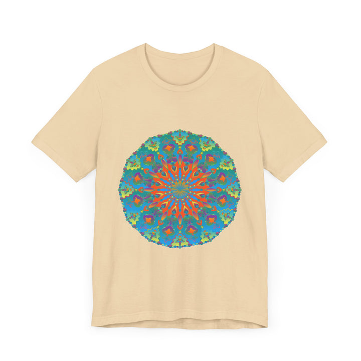 Colorful and detailed rainbow mandala tee with vibrant and intricate design