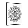 Handmade black and white mandala art on gallery canvas wrap, displayed in a vertical frame for wall decor
