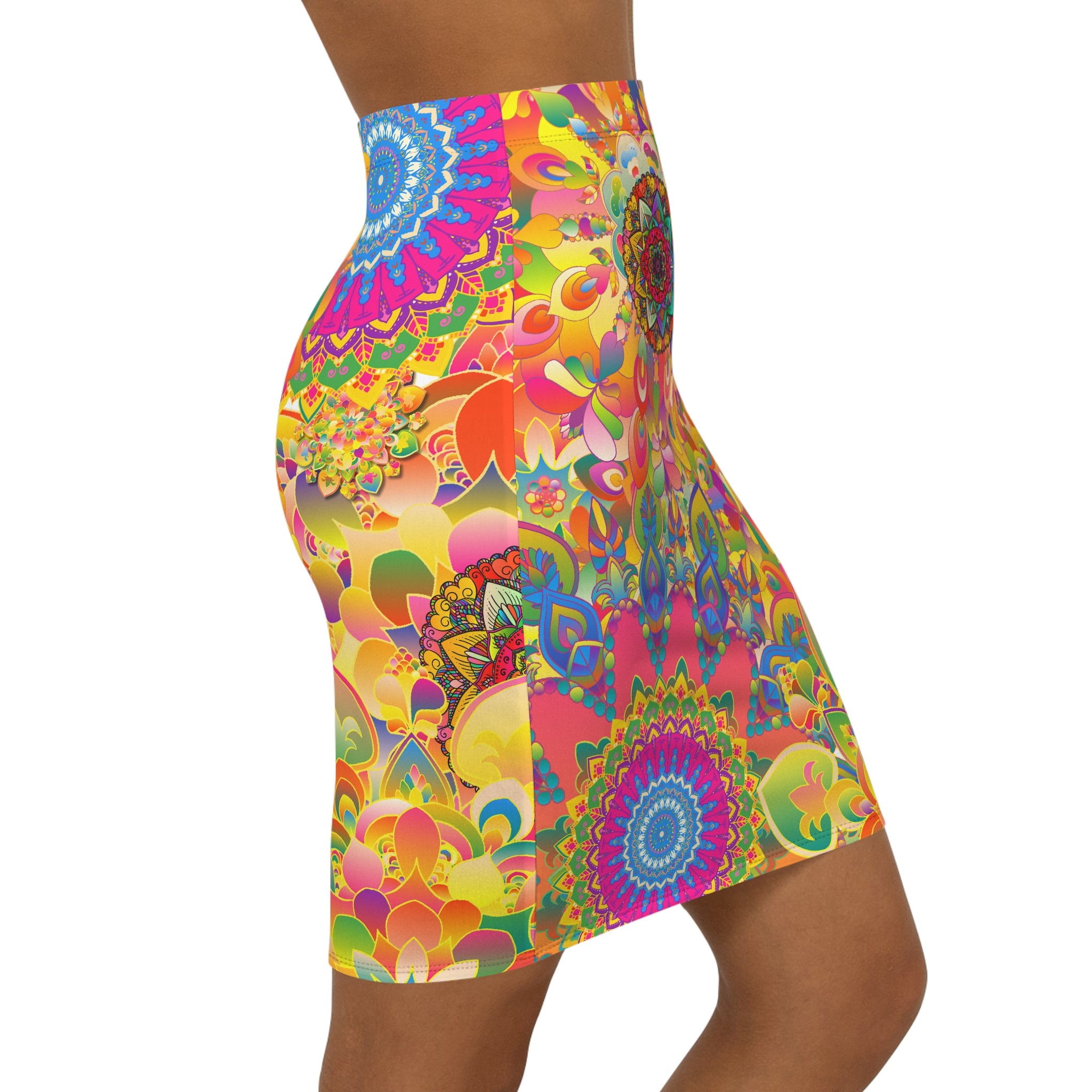 Psychedelic Floral Mandala Pencil Skirt