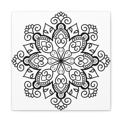 Handmade black and white mandala art on matte canvas, stretched, 125 inch