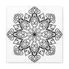 Handmade black and white mandala art on matte canvas, stretched, 125 inch