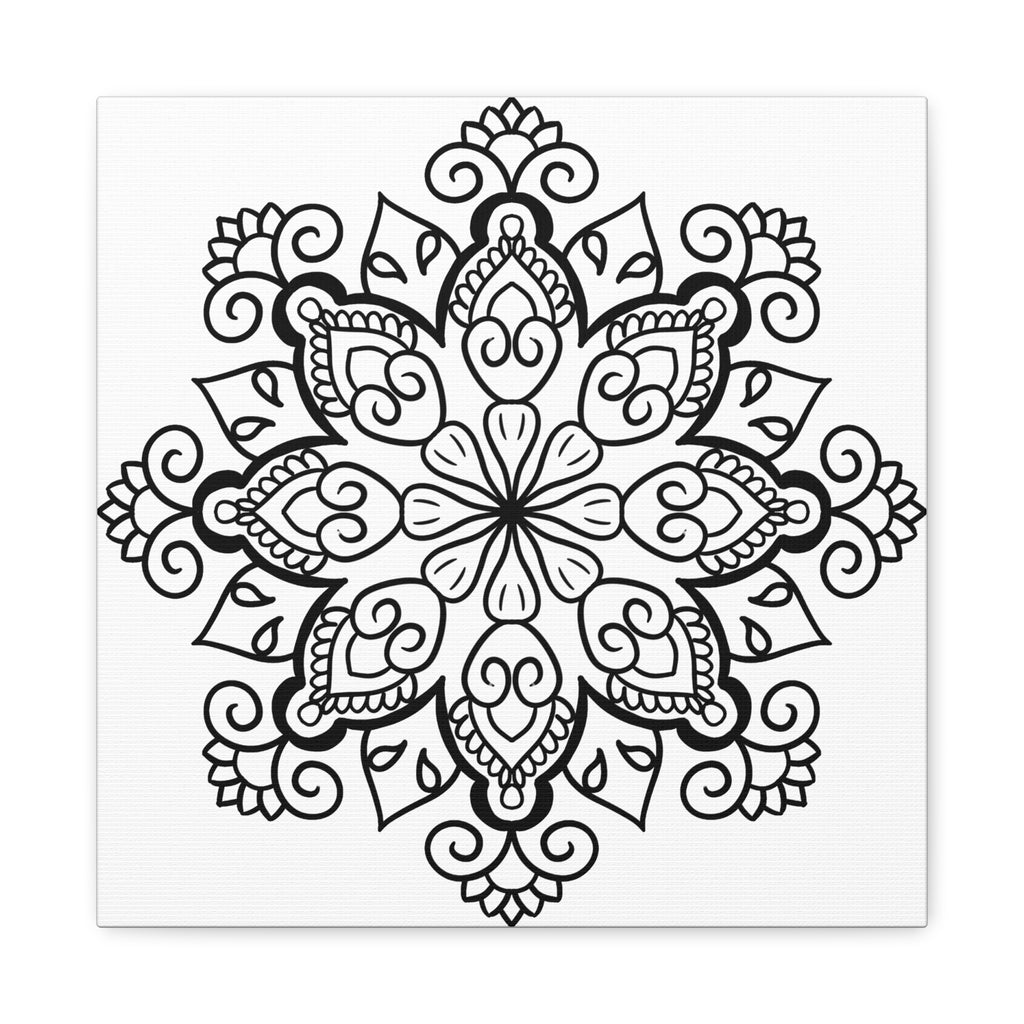 Handmade black and white mandala art on matte canvas, stretched, 125 inch