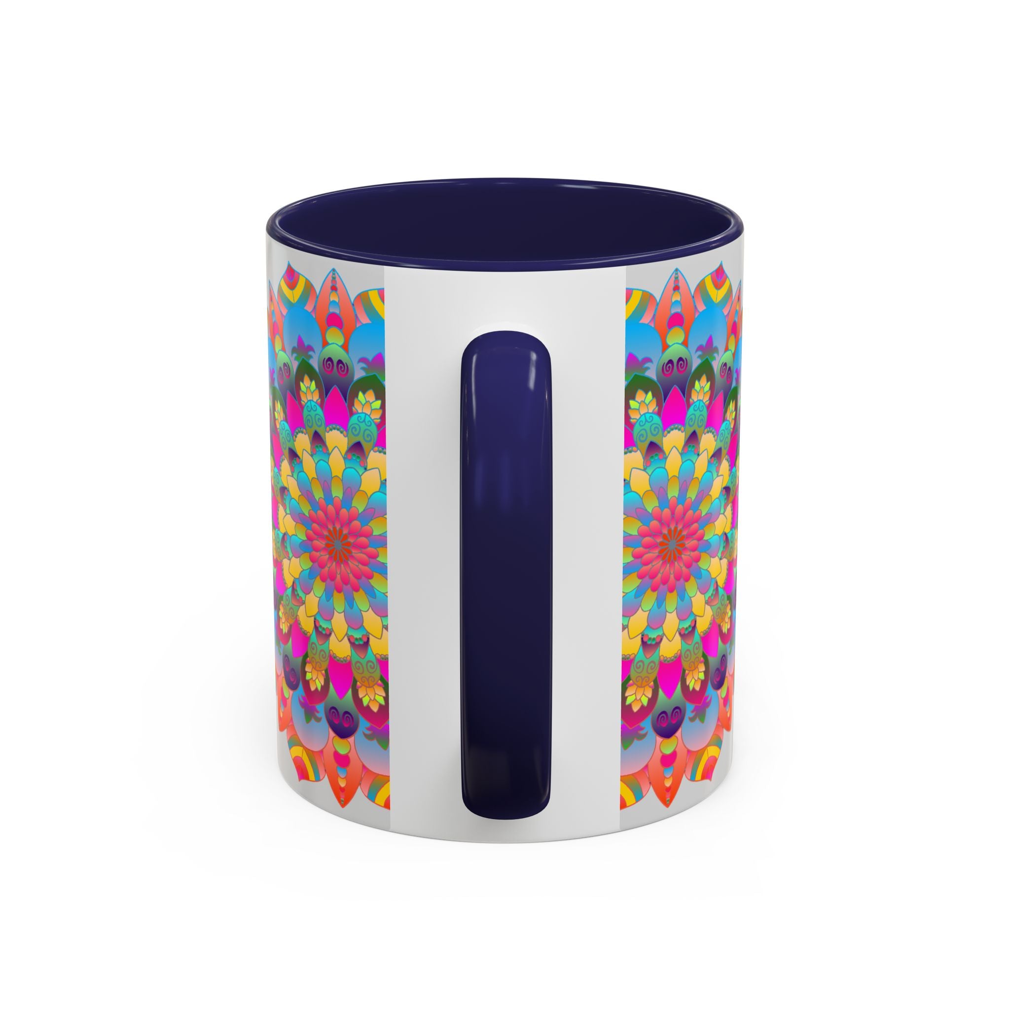 Colorful mandala art mug with intricate and detailed patterns