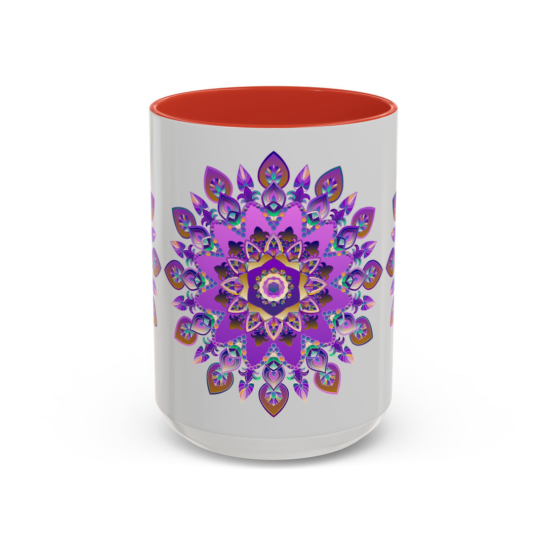 
Beautiful purple and gold mandala mug with bohemian art design 