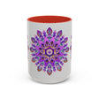 
Beautiful purple and gold mandala mug with bohemian art design 