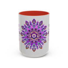 
Beautiful purple and gold mandala mug with bohemian art design 