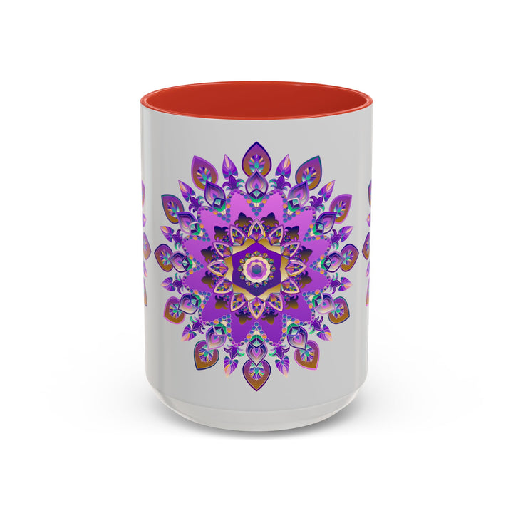 
Beautiful purple and gold mandala mug with bohemian art design 