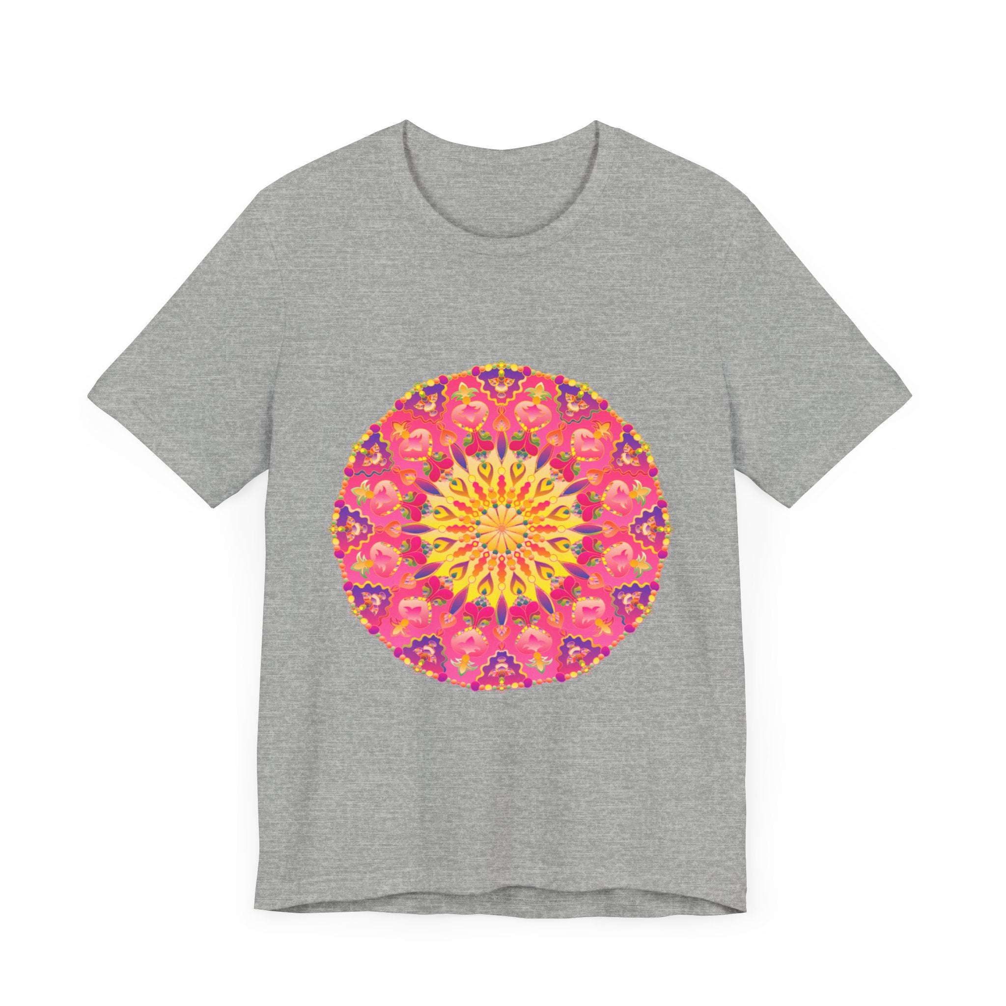 Vibrant mandala t-shirt with colorful and symmetrical design, perfect for adding a pop of color to your wardrobe