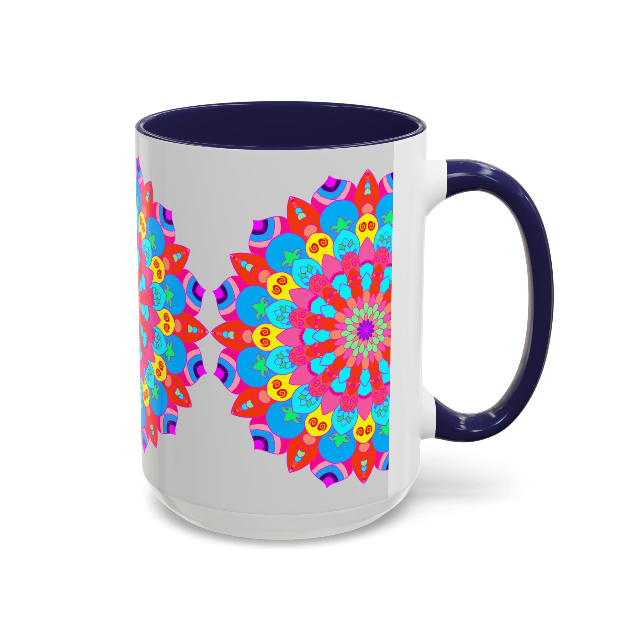 Vibrant mandala mug with intricate and meaningful design promoting peace