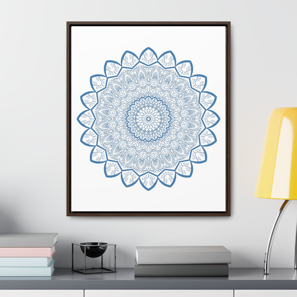 Handmade steel blue mandala design wall art on gallery canvas wraps in vertical frame