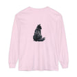 Black cat silhouette unisex long sleeve t-shirt with moon and stars design