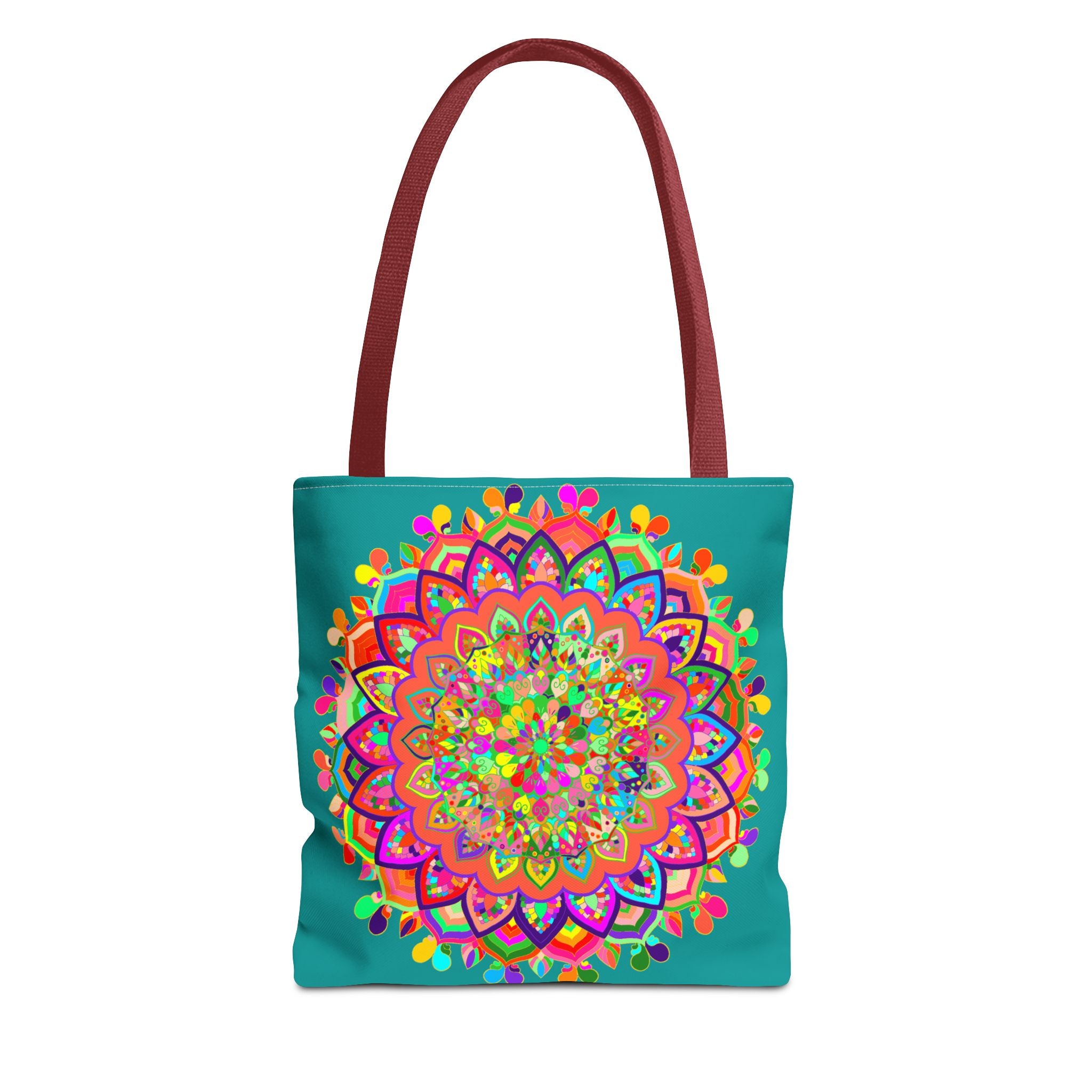 Colorful Mandala Art Tote Bag Acquamarine - Vibrant, handcrafted tote with intricate mandala design in shades of aquamarine and turquoise