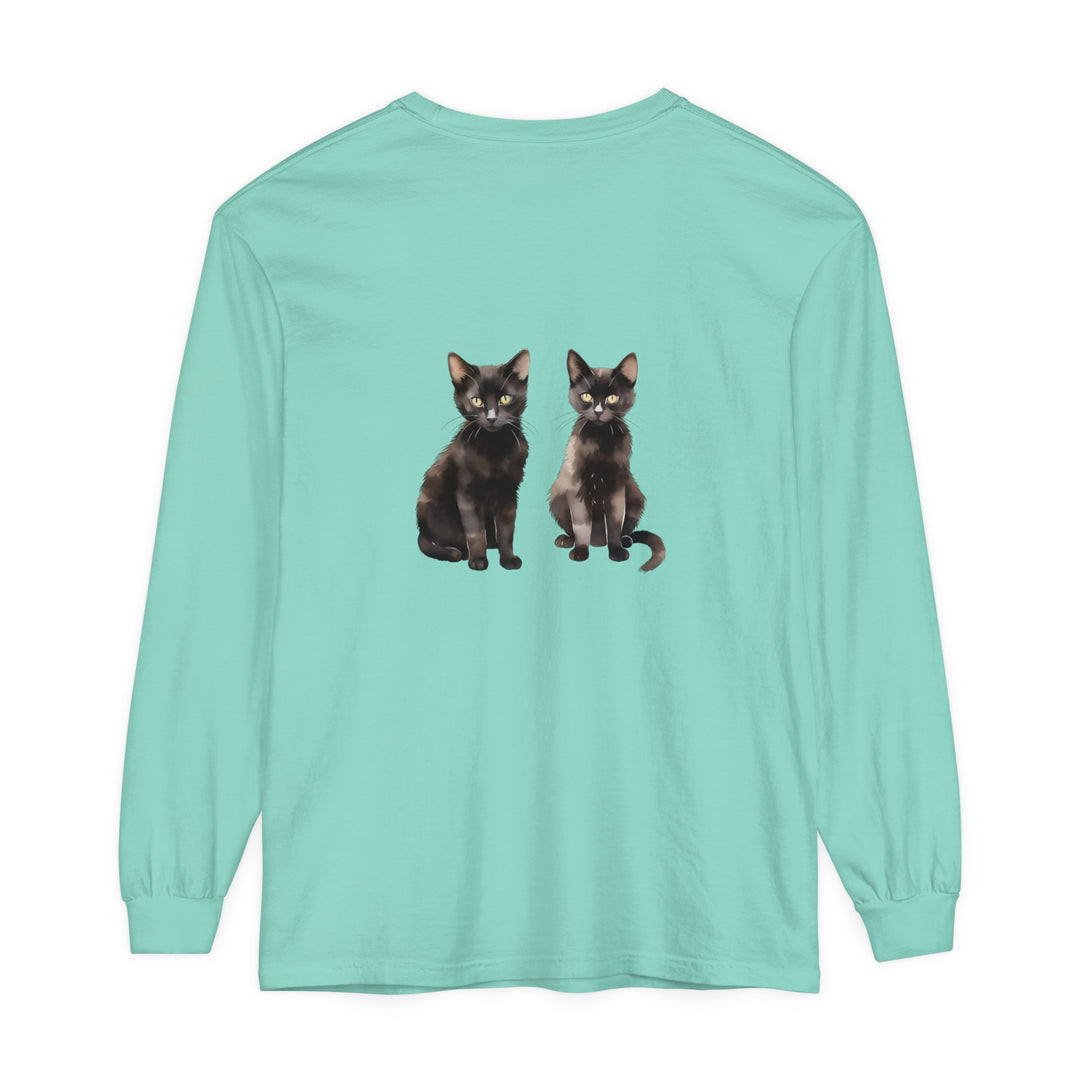 Beautiful long sleeve t-shirt featuring a stunning black cat watercolor art design