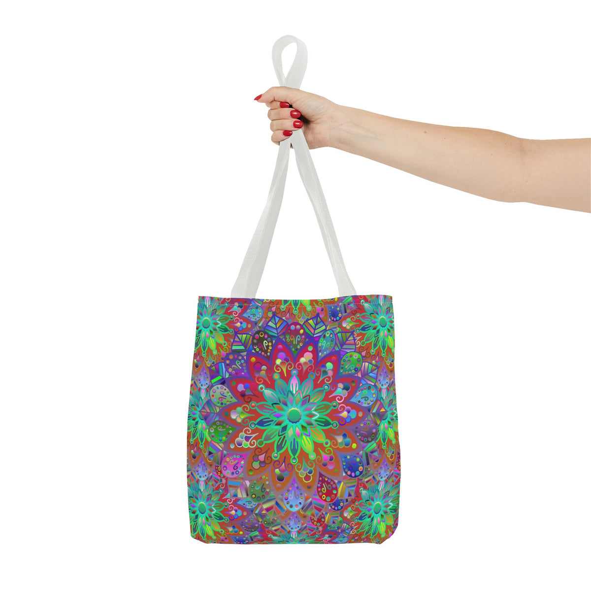 Psychedelic Mandala Tote Bag — Colorful Boho All-Over Print Tote