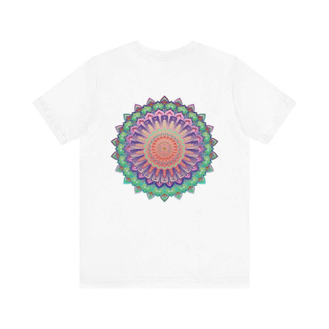 Beautiful white Mandala Tee featuring intricate geometric design for spiritual peace and harmony, perfect for yogis and spiritual seekers