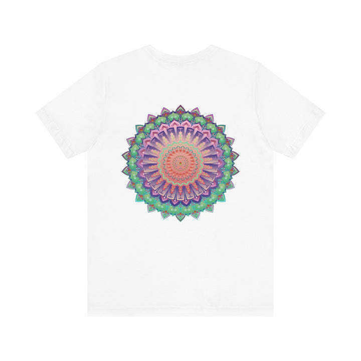 Beautiful white Mandala Tee featuring intricate geometric design for spiritual peace and harmony, perfect for yogis and spiritual seekers