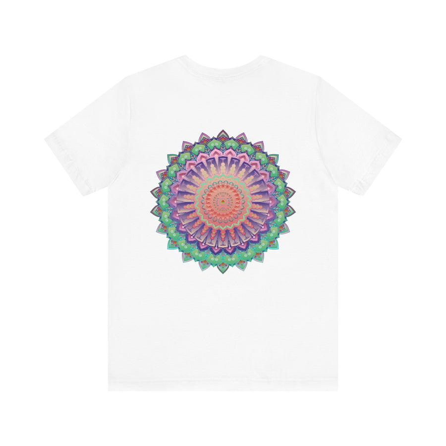 Beautiful white Mandala Tee featuring intricate geometric design for spiritual peace and harmony, perfect for yogis and spiritual seekers