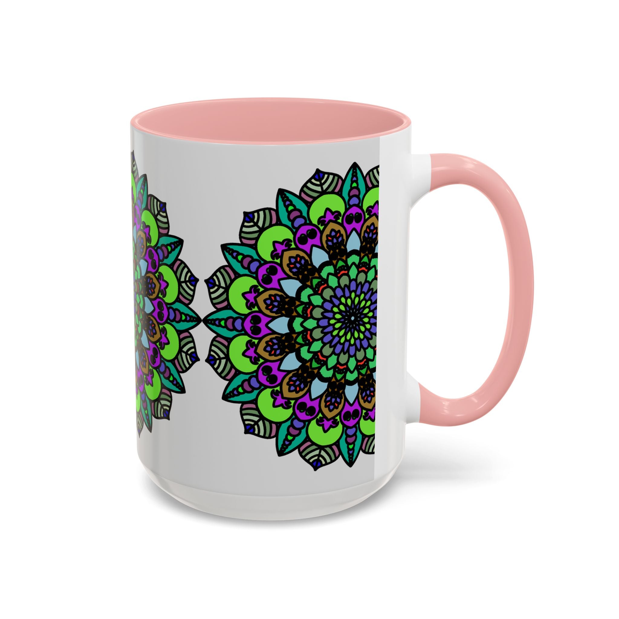 Vibrant and colorful mandala art mug with intricate and detailed design