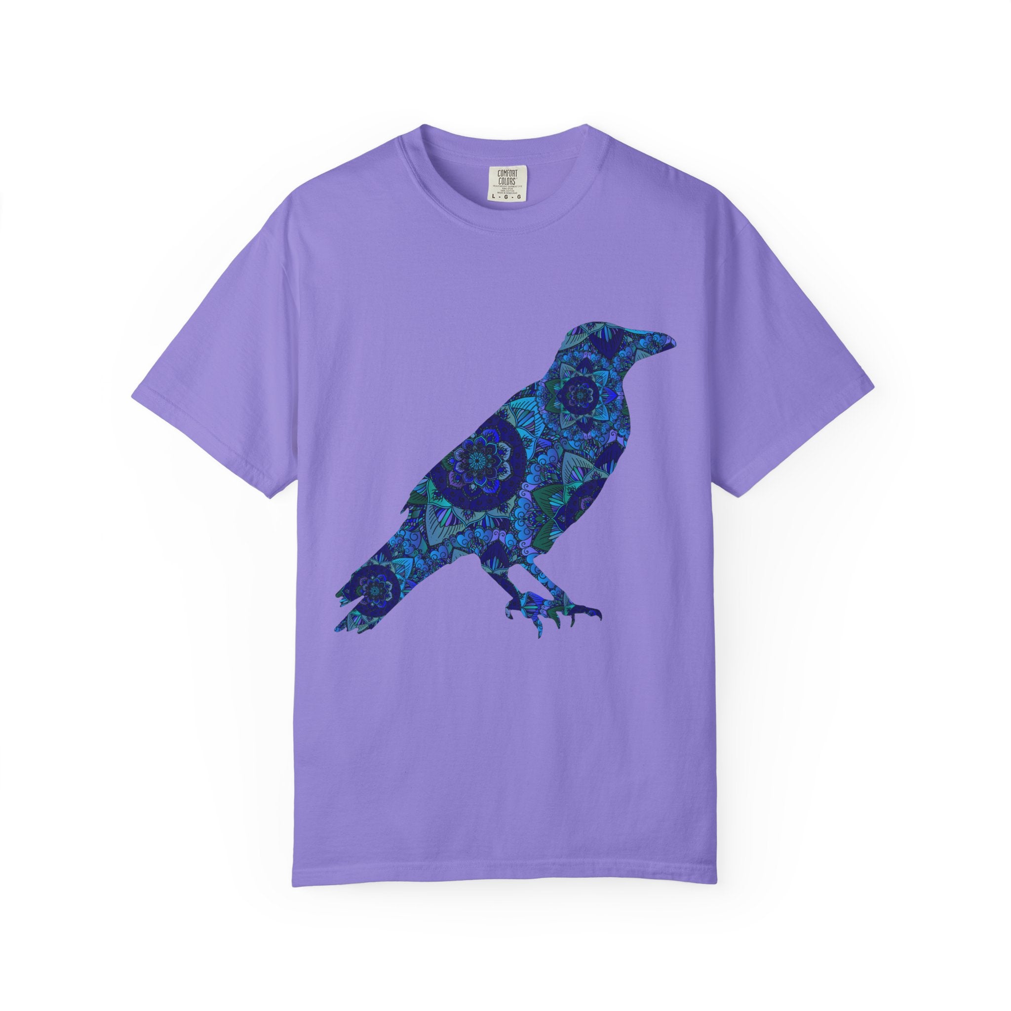 Maglietta con stampa corvo mandala blu — Maglietta grafica con corvo Inner Protection