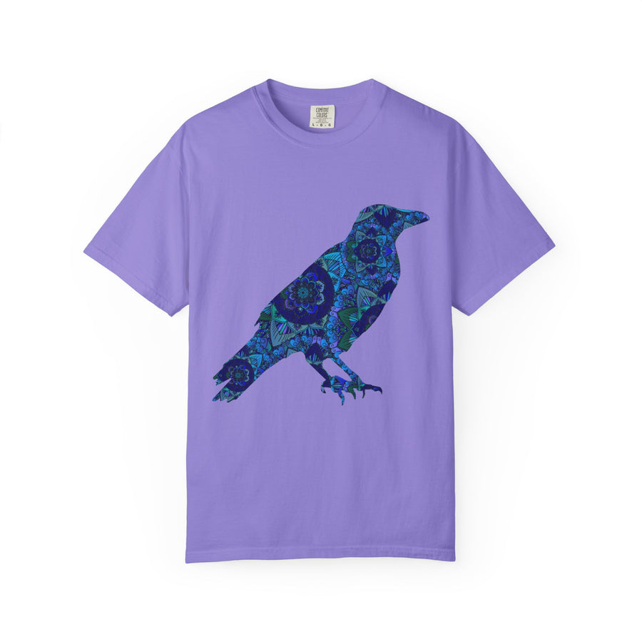 Maglietta con stampa corvo mandala blu — Maglietta grafica con corvo Inner Protection