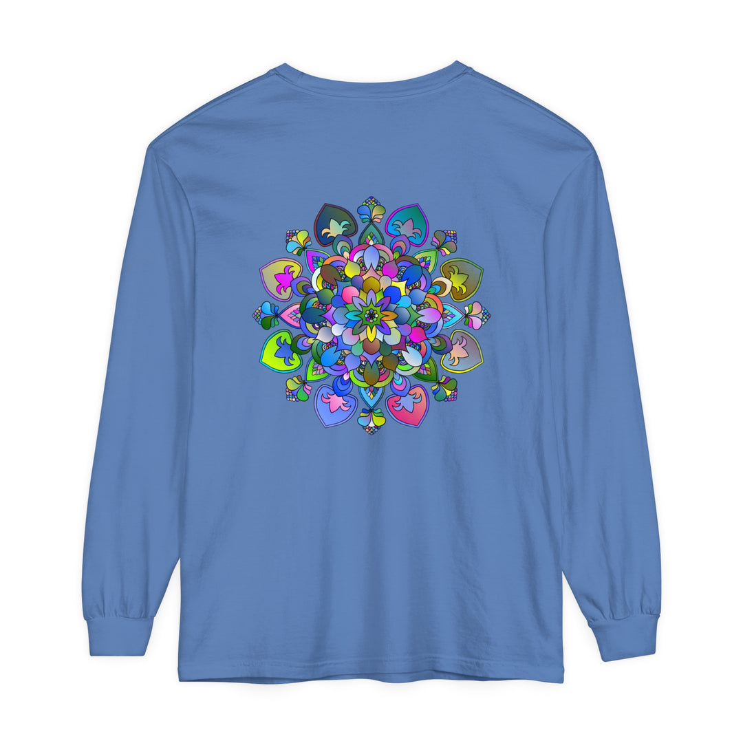 Colorful and intricate mandala design on a long sleeve t-shirt