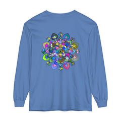 Colorful and intricate mandala design on a long sleeve t-shirt