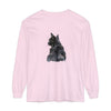 Long sleeve black cat watercolor design t-shirt featuring vibrant and detailed artwork