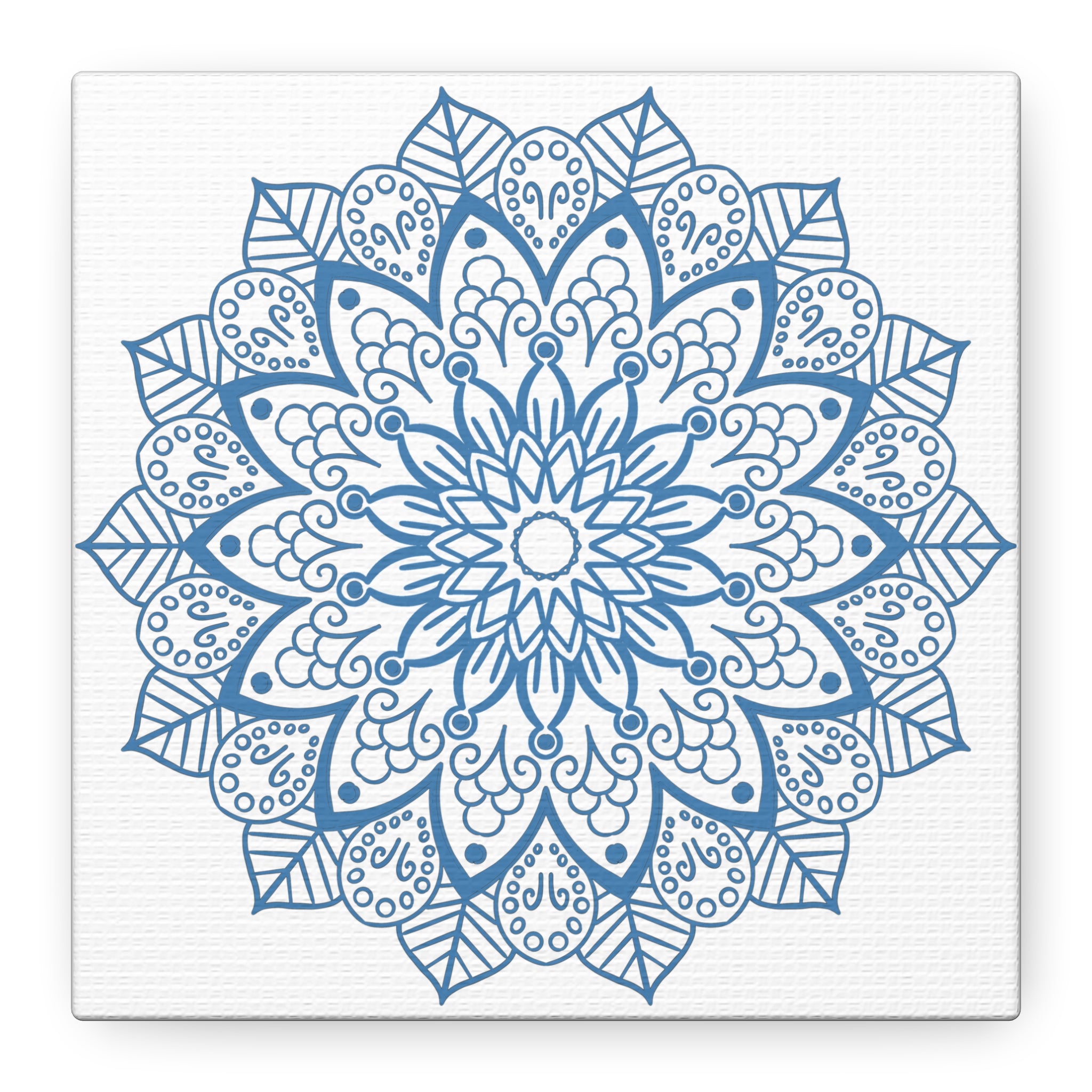 Handmade Mandala Art - Steel Blue Mandala Design Wall Art on Matte Canvas, Stretched to 125 inches - Beautiful handcrafted home decor