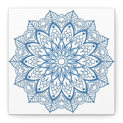 Handmade Mandala Art - Steel Blue Mandala Design Wall Art on Matte Canvas, Stretched to 125 inches - Beautiful handcrafted home decor