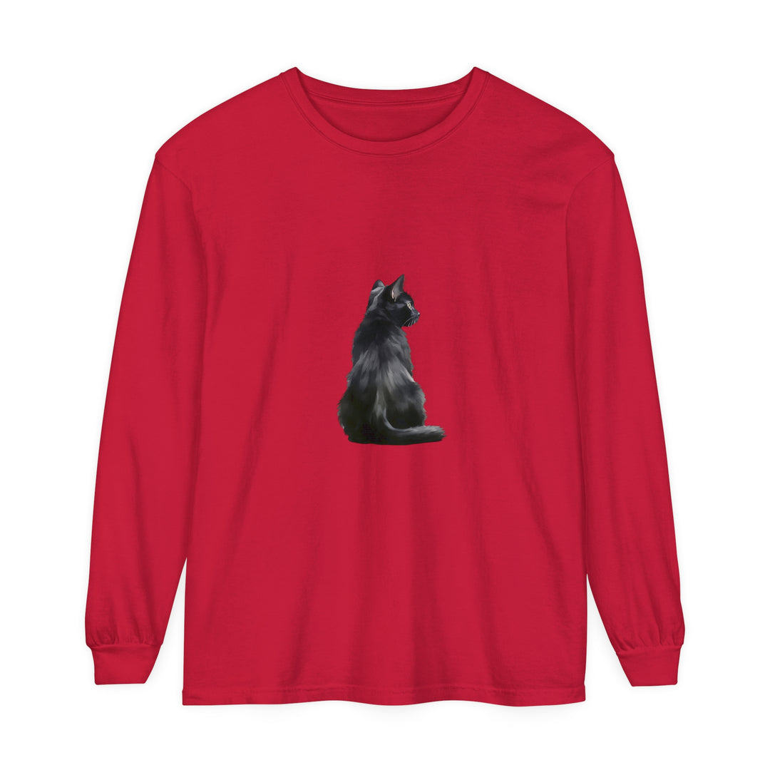 Black Cat Mystique Long Sleeve T-Shirt with intricate cat design on front