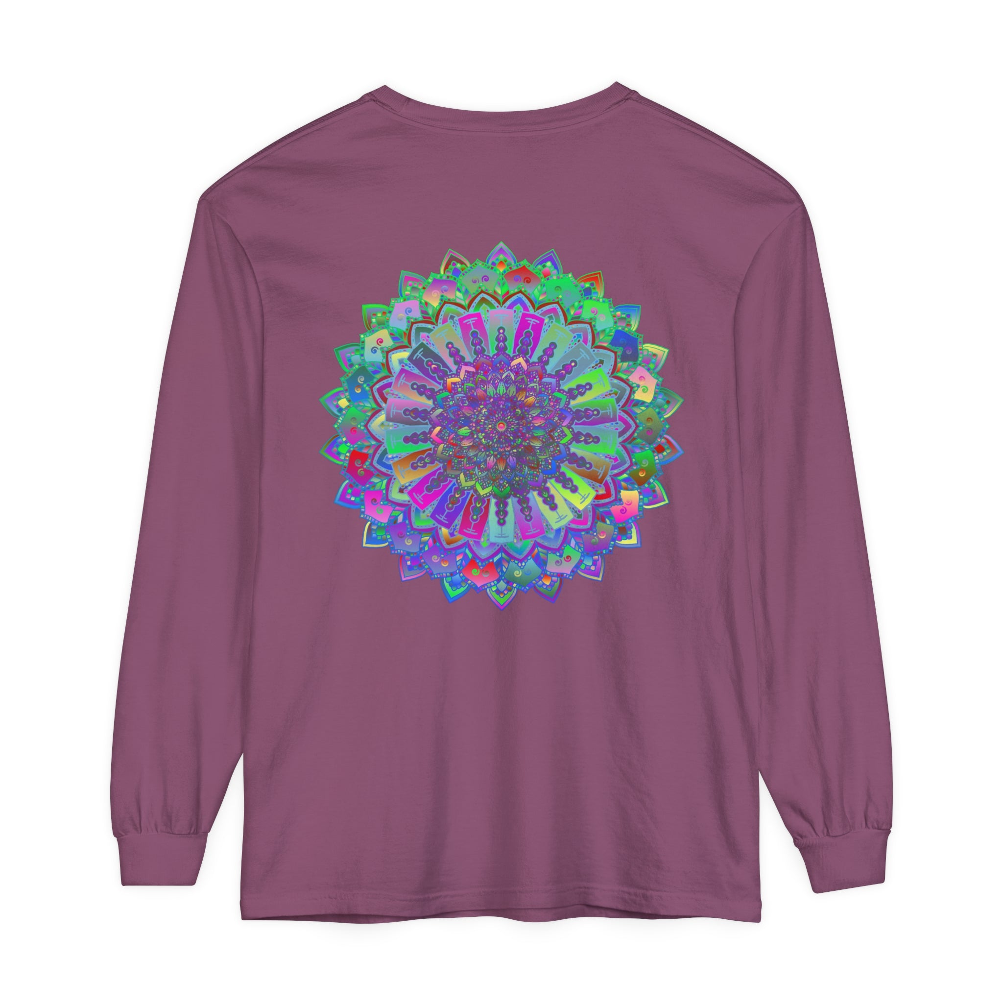 Colorful and intricate mandala design long sleeve t-shirt for a vibrant look