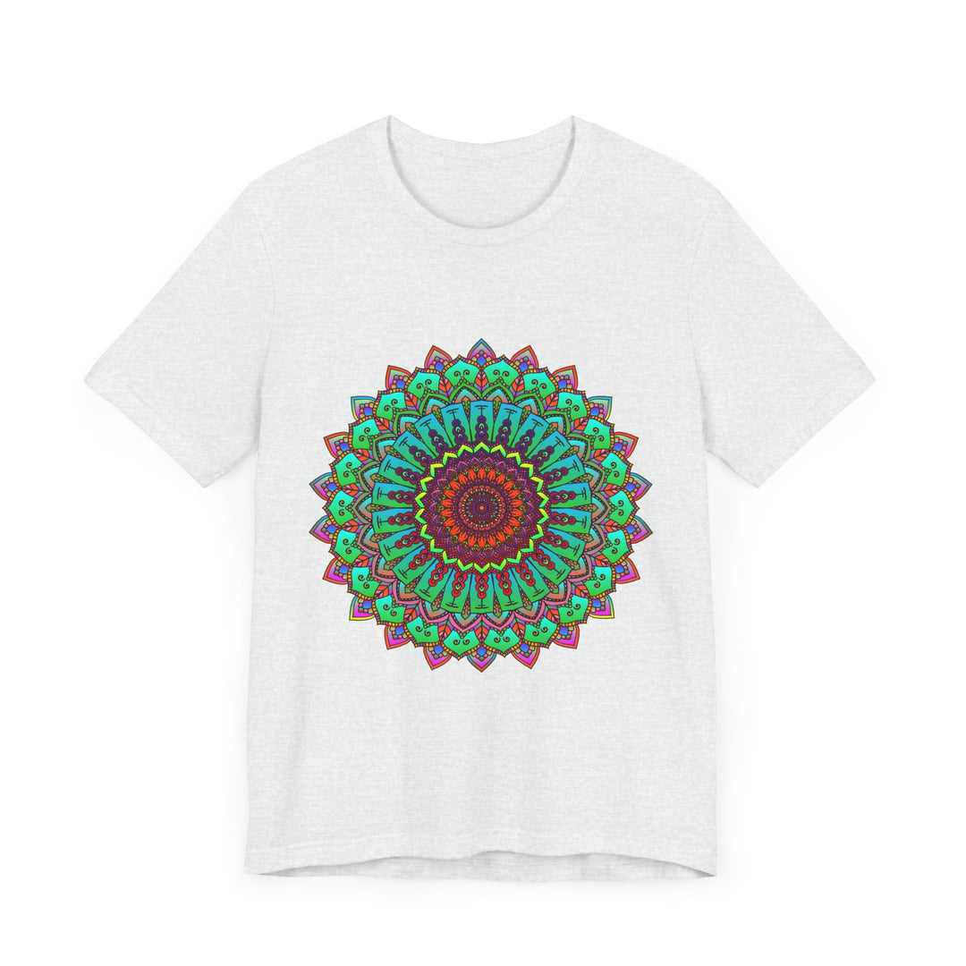 Vibrant mandala tee featuring colorful and intricate spiritual art design