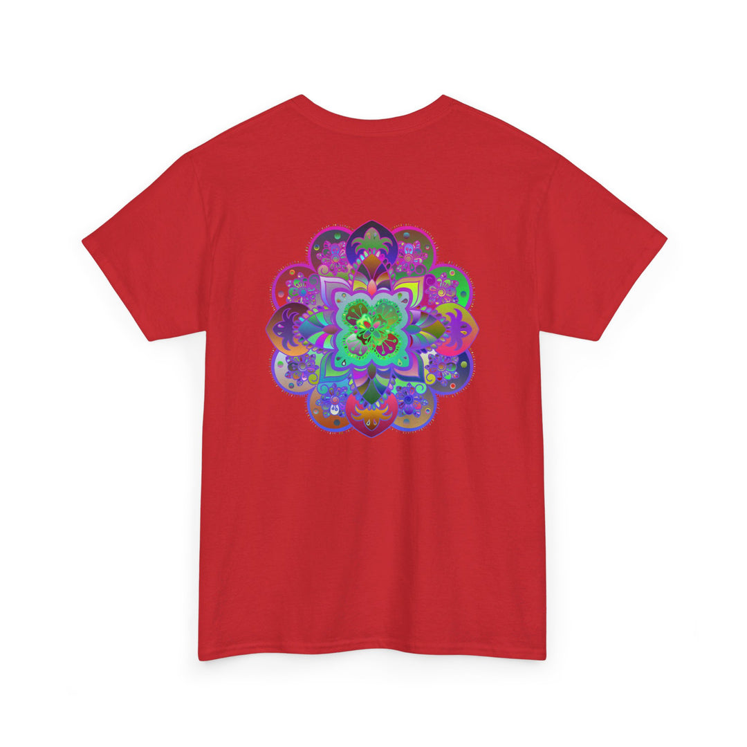 Colorful and intricate mandala design printed on a high-quality unisex heavy cotton t-shirt for yoga and mindfulness practice