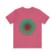 Vibrant Mandala Tee featuring colorful spiritual art in various shades and intricate designs, perfect for adding a pop of color to your wardrobe