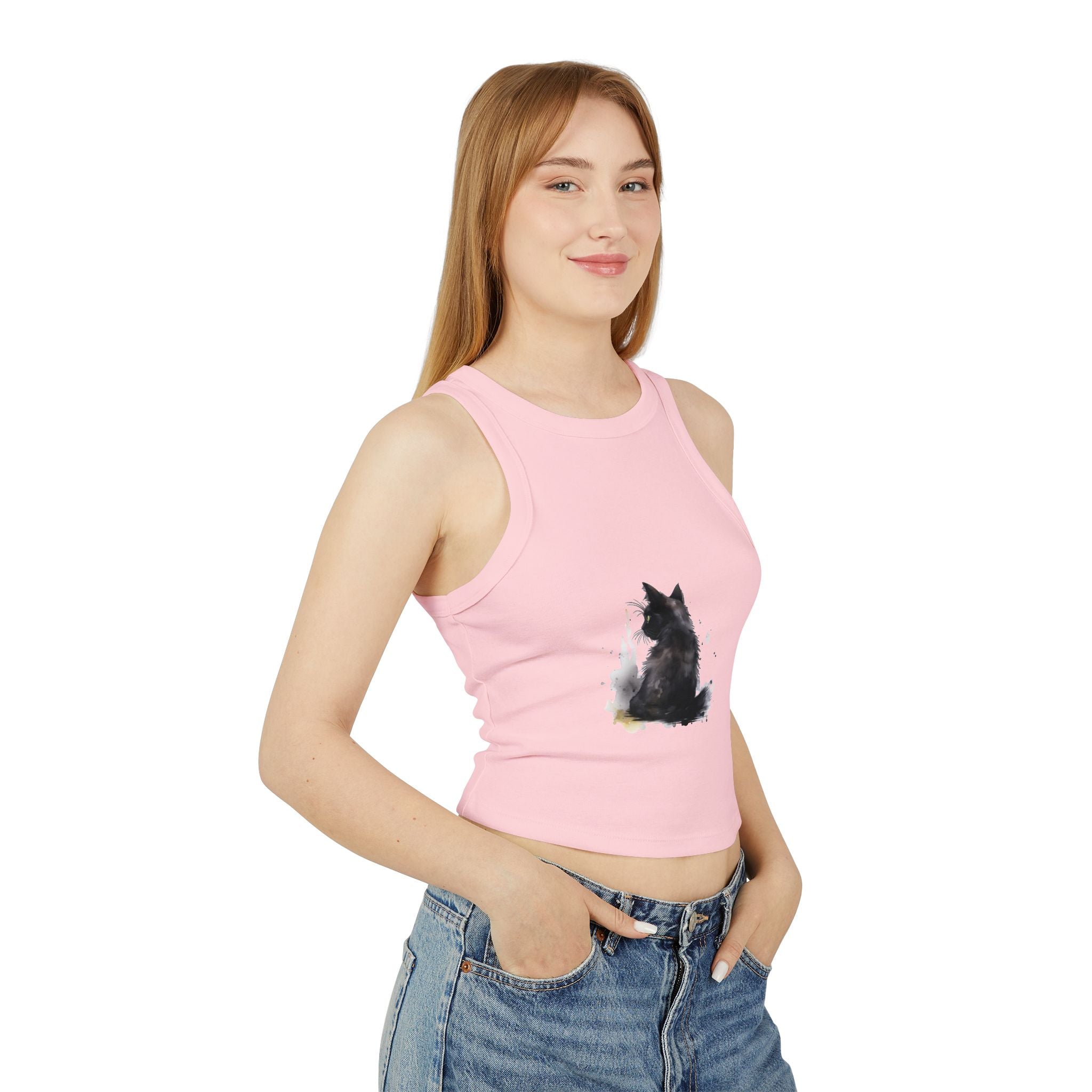  Feminine and stylish Black Cat Watercolor Racerback Tank Top