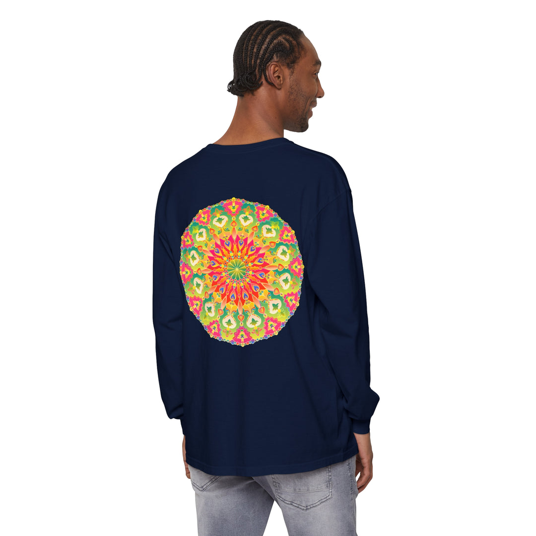 Intricate Mandala Long Sleeve T-Shirt showcasing vibrant and detailed art design