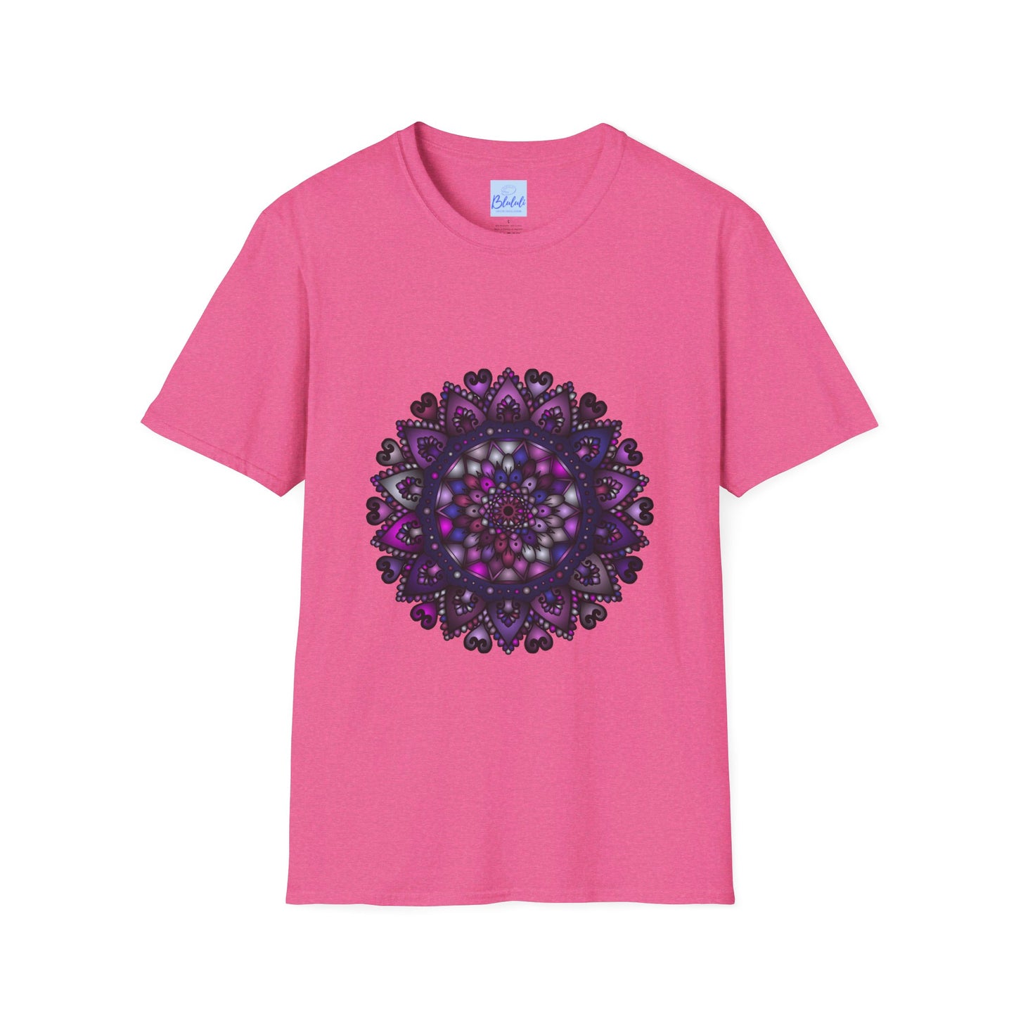 Softstyle purple mandala art unisex T-shirt with intricate hand-drawn design