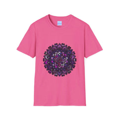 Softstyle purple mandala art unisex T-shirt with intricate hand-drawn design
