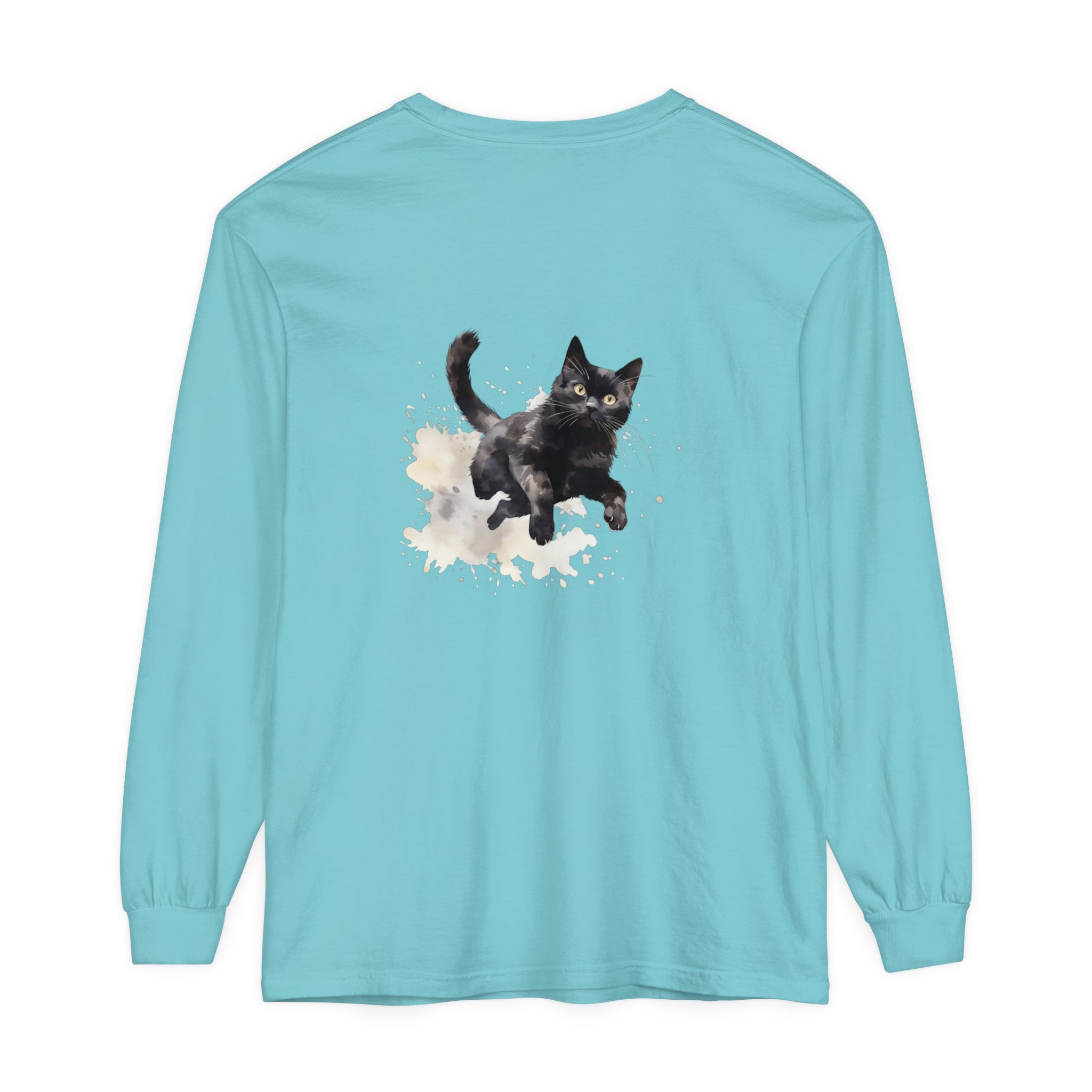 Black Cat Watercolor Splash T-Shirt featuring a vibrant and artistic feline design