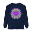 Vibrant purple and green mandala design long sleeve t-shirt for women