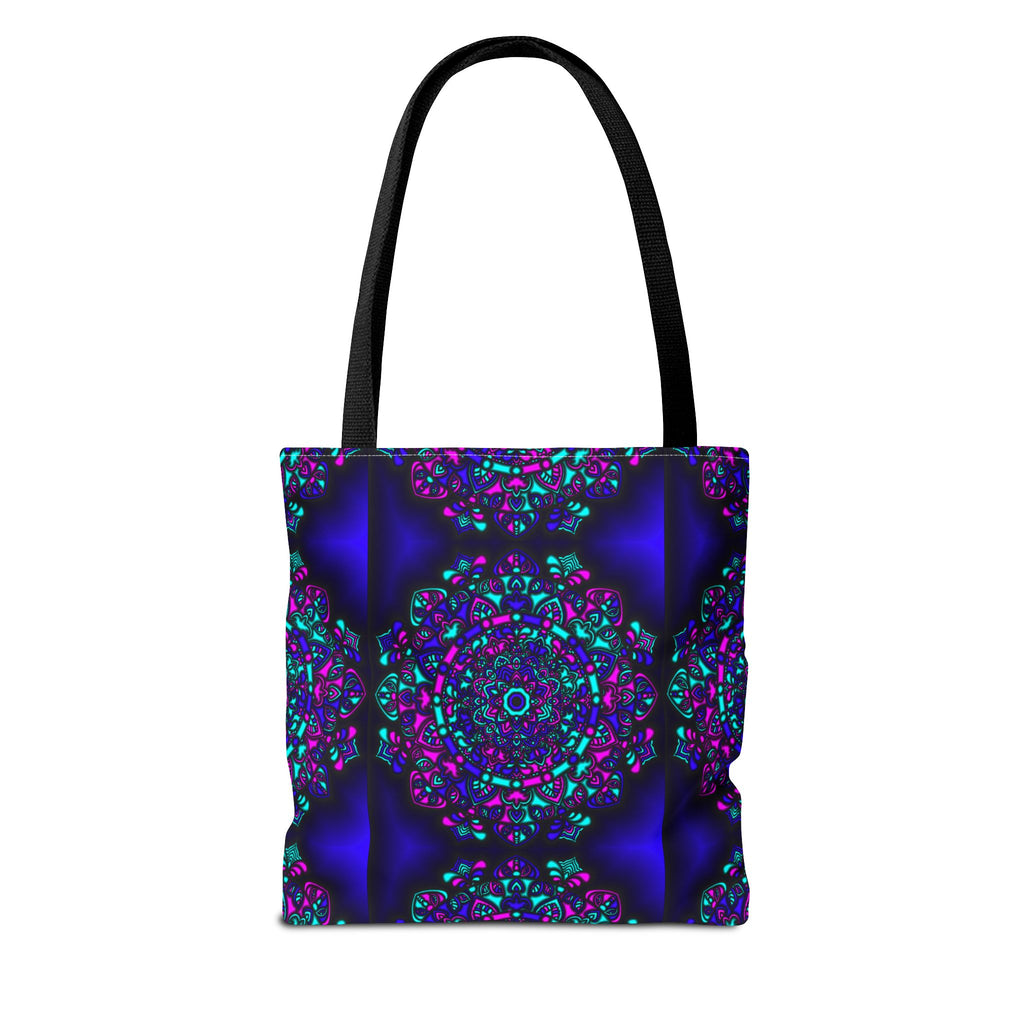 Kaleidoscope Mandala Tote Bag — Vibrant Neon Floral Pattern