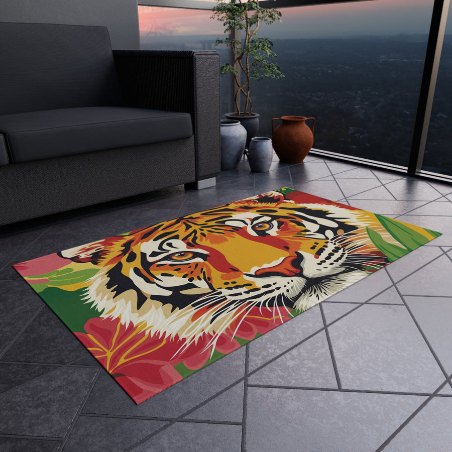 Tappeto da esterno - Arredamento da patio con volto di tigre tropicale