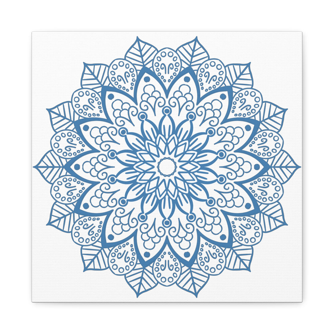 Handmade Mandala Art featuring a beautiful steel blue design on stretched matte canvas