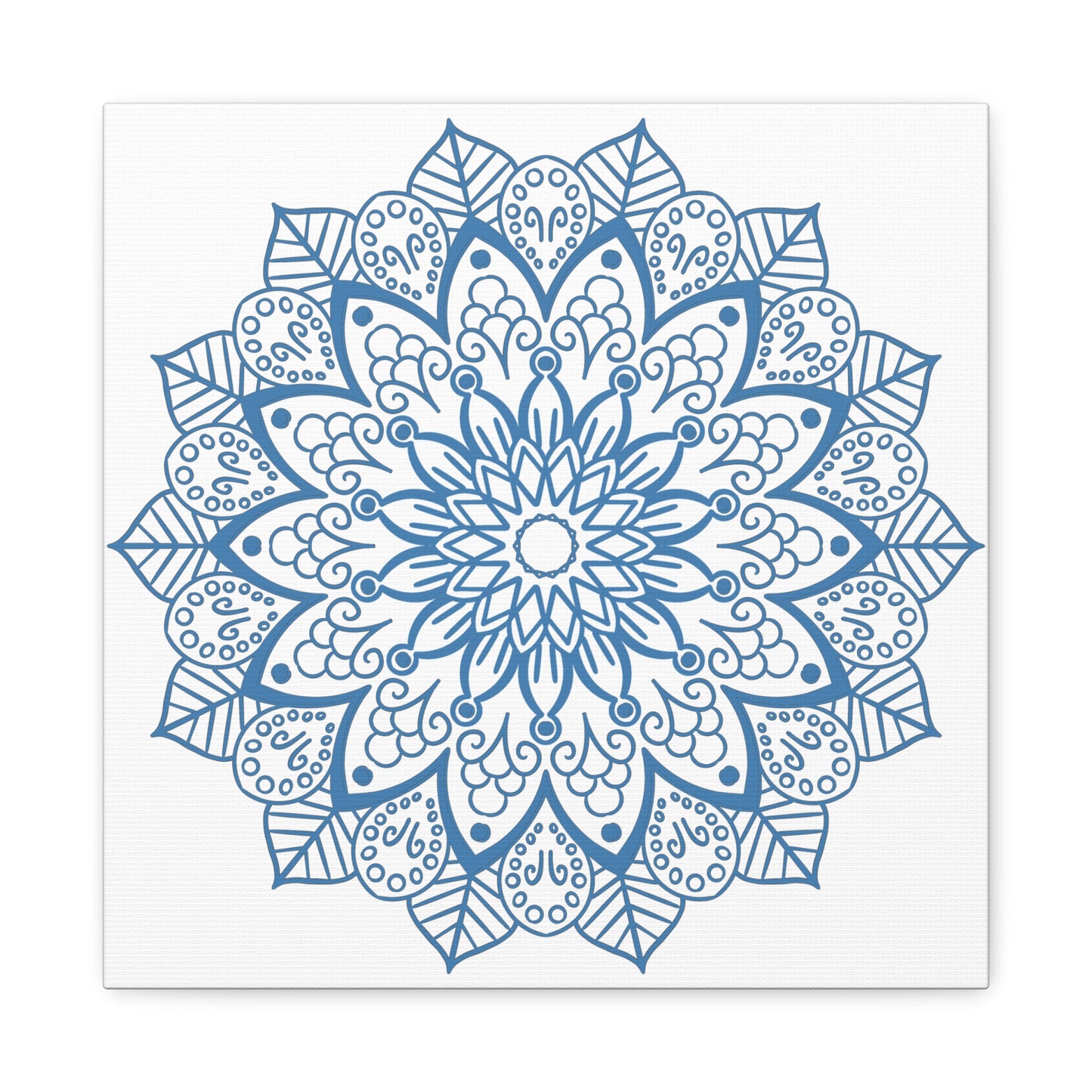 Handmade Mandala Art featuring a beautiful steel blue design on stretched matte canvas