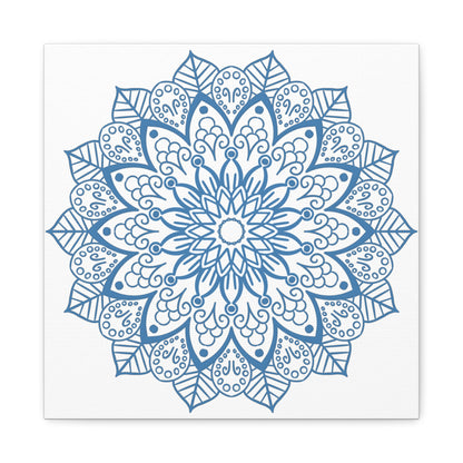 Handmade Mandala Art featuring a beautiful steel blue design on stretched matte canvas